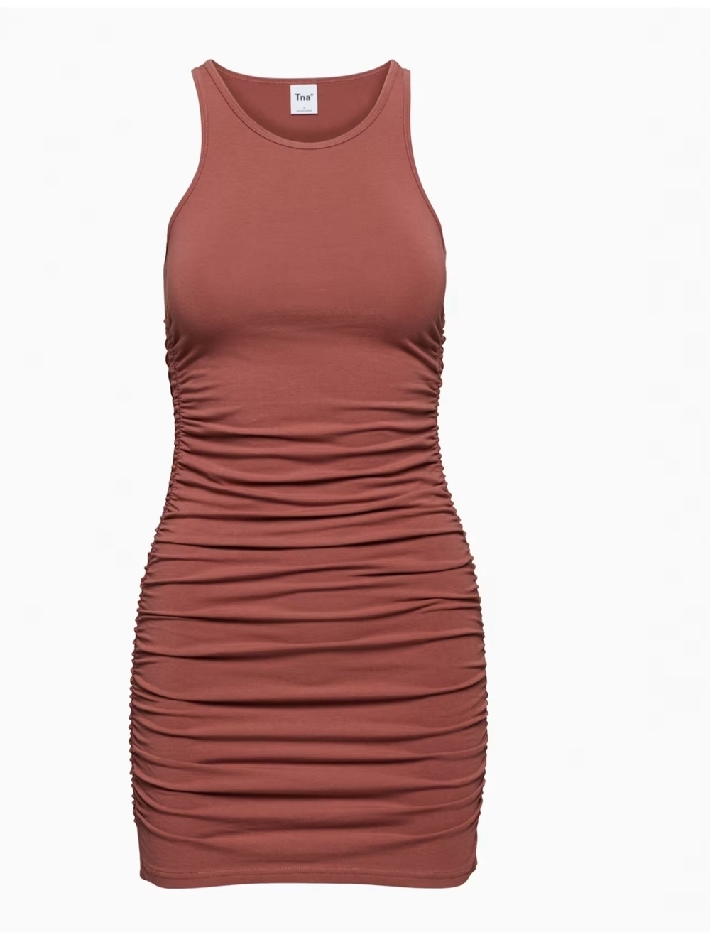TNA Ruched Tank Mini Dress in Rosewood
